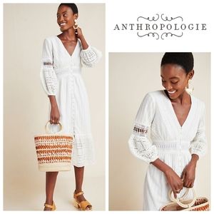 Anthropologie Ebba Eyelet Midi Dress white lace